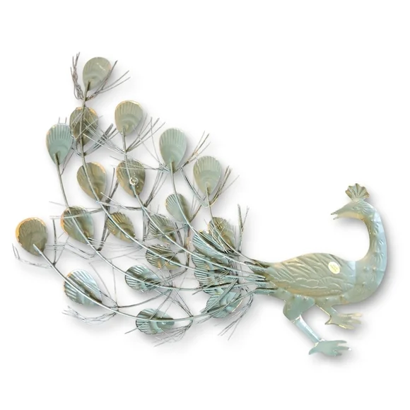 Vintage MCM Wall Decor Tin Peacock PAIR (Made in Hong Kong) Circa 1950-1960s - Picture 8 of 11